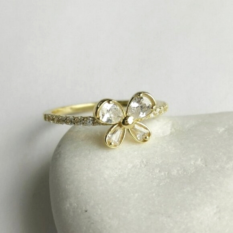 Butterfly Ring In Cz And Sterling Silver 14k Gold Overlay Size 6
